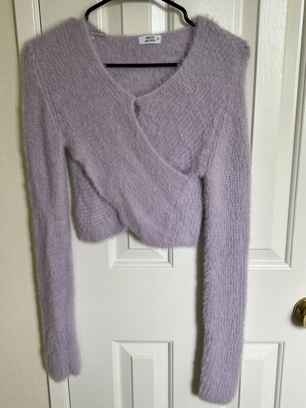 Ardene Women Fuzzy deep V-neck Wrap Crop Sweater, Lilac, Size PS